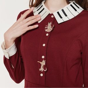 EUC NWOT Miss Patina Burgundy Kitten Melody Dress Size L - Piano Key Collar